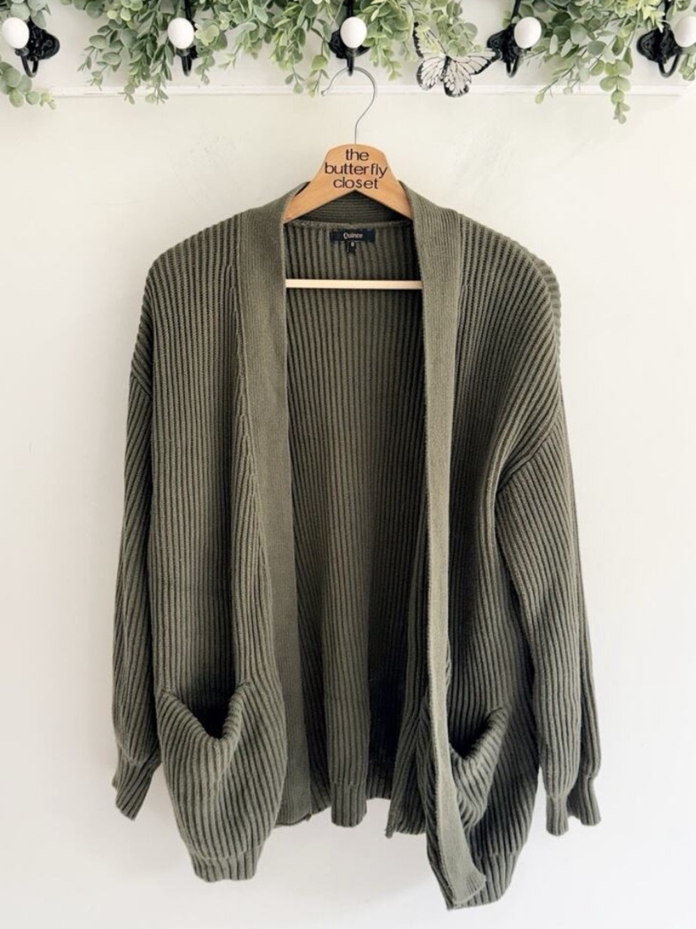 Quince Olive Ribbed Open-Front Cardigan